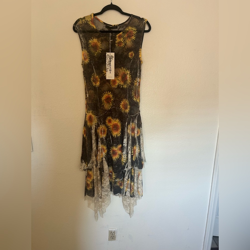 Floral Midi Dress with Sunflower Print